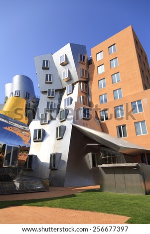 Boston,MA, USA - August 28, 2013: Ray and Maria Stata Center on the campus of MIT in Boston, MA. The academic complex was designed by Pritzker Prize-winning architect Frank Gehry.