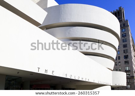 New York, NY, USA - June 7, 2014: Solomon R. Guggenheim Museum: The Solomon R. Guggenheim Museum is an art museum located at 1071 Fifth Avenue on the corner of East 89th Street in Manhattan