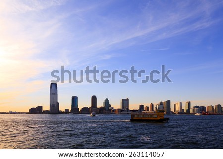 New Jersey, NJ, USA  - October 28, 2013: New Jersey: The waterfront of Jersey City as viewed from Manhattan.
