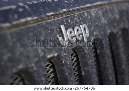 Russia, Leningrad region, March 20, 2015: Photo of jeep Wrangler in Russia. Wrangler is a compact four wheel drive off road and sport utility vehicle, manufactured by American automaker Chrysler.