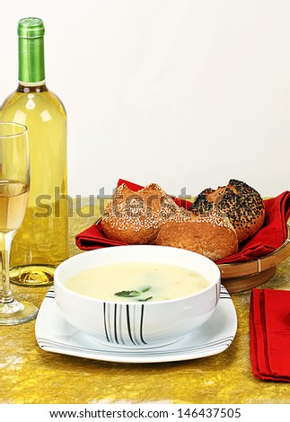 corn soup and bread