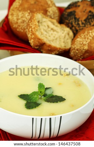 corn soup and bread