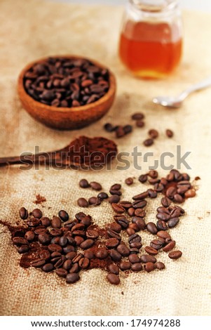 coffee beans and honey bee