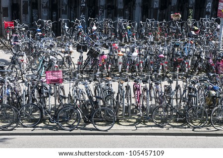 AMSTERDAM, HOLLAND - MAY 28: busy bicycle parking lot close to the central station. May 28, 2012 in Amsterdam. It is estimated that there are about 550 thousand bikes in Amsterdam.
