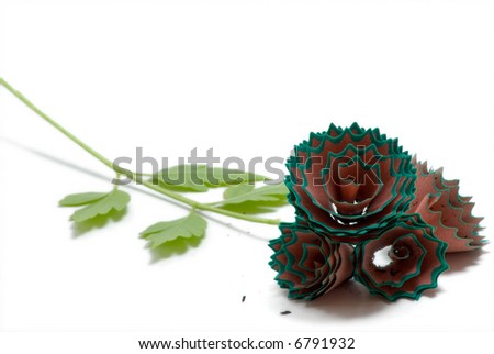 stock photo : A bouquet with green pencil shavings instead of flowers,