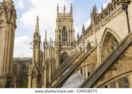 YORK, UK - MARCH 30: Arches on the roof of York Minster. The Minster dates back from 1291 March 30, 2013 in York.