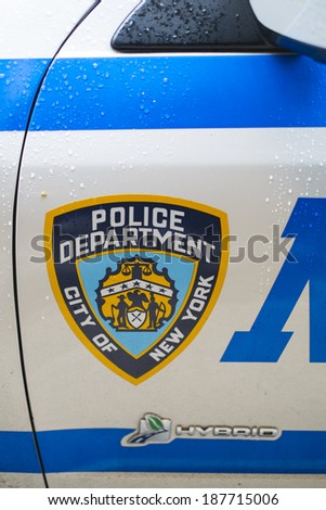 NEW YORK, US - NOVEMBER 22: Detail of door of New York Police car showing crest. November 22, 2013 in New York.