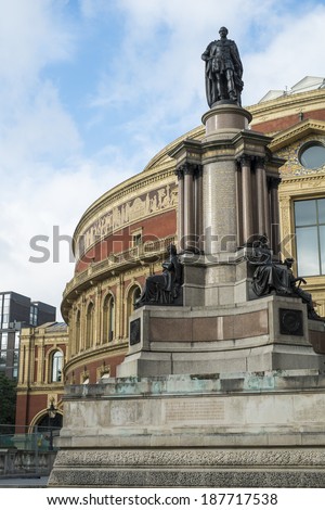 LONDON, UK - OCTOBER 15: Back of the Royal Albert Hall with statue of Prince Albert in detail. October 15, 2013 in London.