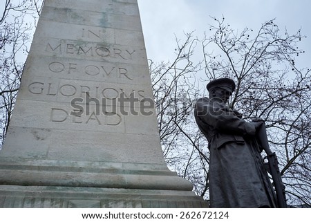 Detail of WW1 memorial in Euston Station, in London. The monument was erected in memory of the Northwestern Railway Company members who died at the war.