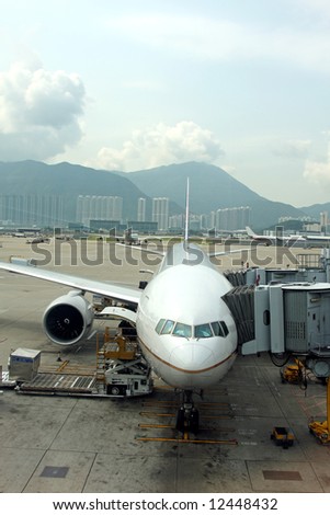 Airplane on the stand at Hong Kong Airport
