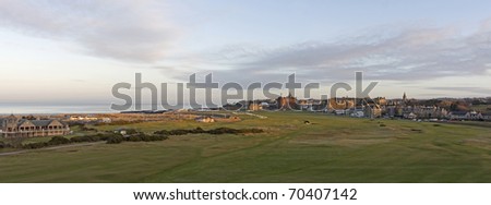 Panorma of the 1st and 18th holes on the Old Course at St Andrews