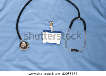 Scrubs of a doctor with a blank name badge