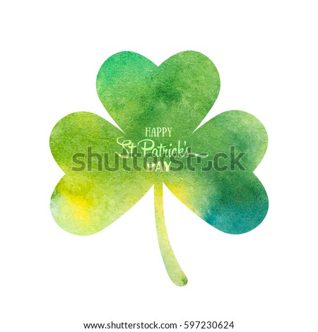 Green watercolor trifolium clover. Irish holiday Saint Patrick\'s Day. Green watercolor trifolium clovers. Irish holiday. Vector illustration for greeting card, poster, banner