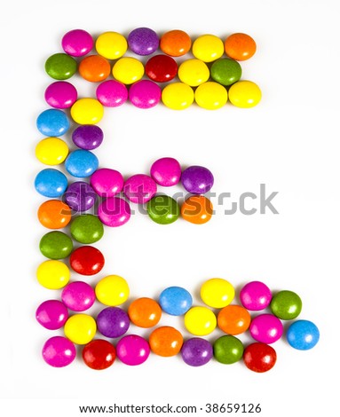 Logo Design Letter on Stock Photo   E   Letter Of Alphabet Made Of Candy Isolated On White