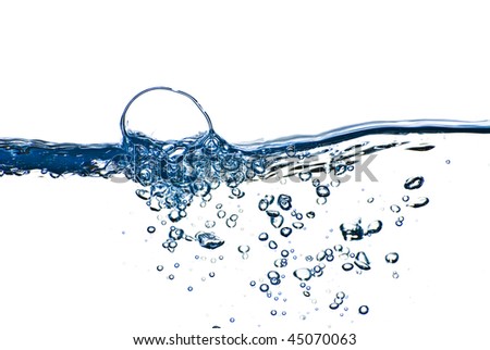 Isolated water splashing with bubbles and water drops - abstract background environmental theme