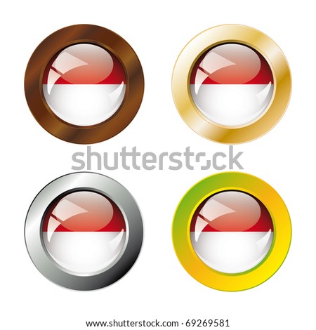 indonesian flag button. Indonesia Shiny Buttons Flag