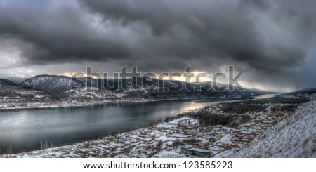 cold winter, the river Yenisei, Yenisei river in winter, winter in Siberia, Russia in the winter, a terrible winter, winter on the river