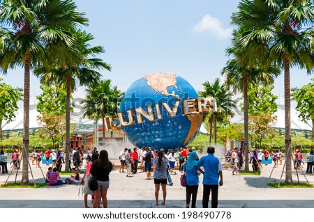 SINGAPORE - April 14: UNIVERSAL STUDIOS SINGAPORE sign on April 14,2014. Universal Studios Singapore is a theme park located within Resorts World Sentosa on Sentosa Island, Singapore.