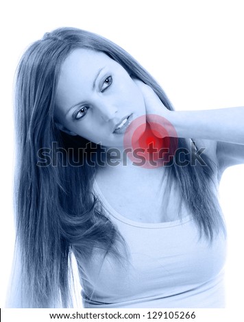 Beautifull Woman Holding Her Neck Because Of Pain, Isolated On ...