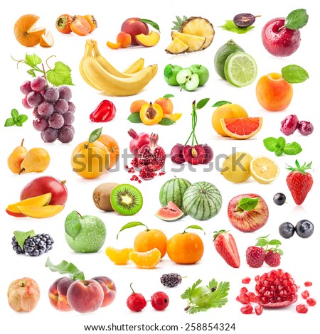 Collection of fruits isolated on white background