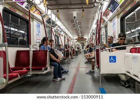 Toronto, Ontario - September 5: Interior Of Toronto Subway, In Toronto, On, On September 5, 2013. Toronto Subway And Bus System Is Operated Solely By The Company Ttc.