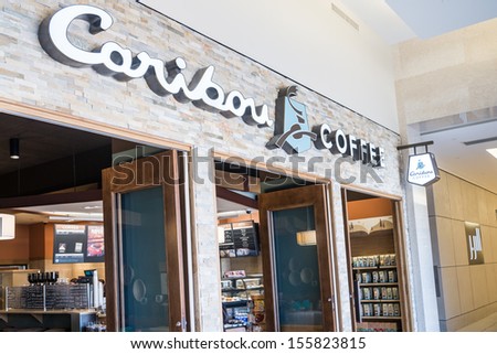 MINNEAPOLIS,MN - SEPTEMBER 26:Caribou Coffee store and logo in Mall of America, in Minneapolis, MN, on September 26, 2013.