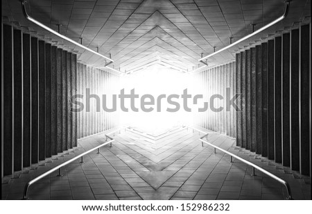 Light at the end of tunnel. black and white photo