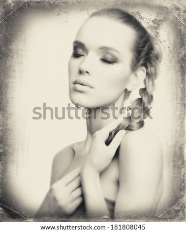 Woman portrait in old retro revival style with vignette