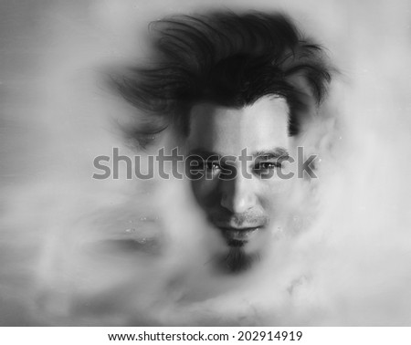 Dreaming.Dramatic portrait.Man looking in camera
