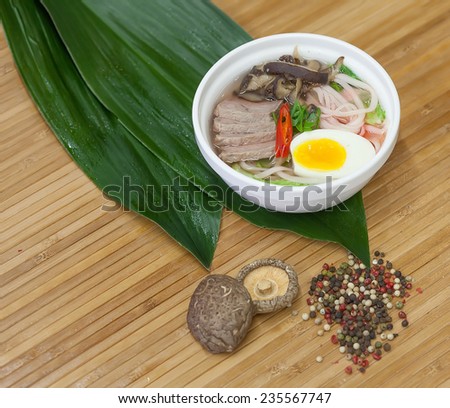 cold soup with vegetables, noodles and beef