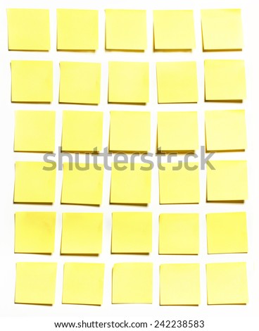 Yellow sticks note on white background, photo