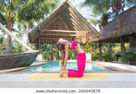 pumping buttocks. photo of the girl involved in fitness at the pool