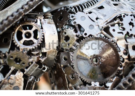 Old machine parts in second hand machinery shop