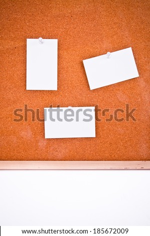 Three Paper Short Note pin on Wooden Cork Board / write down your text here, background and texture.