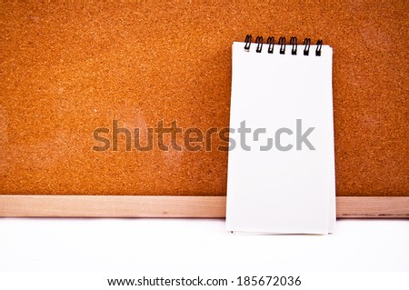 Paper Short Note notebook mini book and Wooden Cork Board / write down your text here, background and texture.
