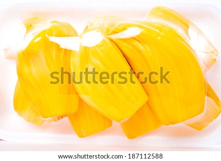 Jack Fruit in Supermarket Package isolated on white background.