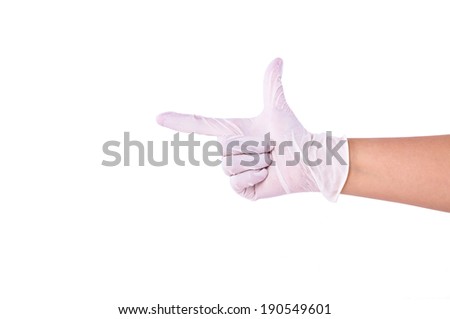 Doctor or Nurse human hand showing gesture Forward, go, next step, continue for Cure protection and care for patients with Medical Rubber Clean Glove isolated on white background.
