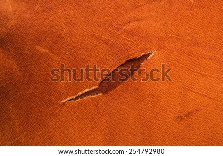 Torn Brown, Orange Leather for Concept and Idea Style of Fine Leather Crafting, Handcrafts, Handmade, handcrafted, leather worker. Background Textured and Wallpaper. Rustic Style.