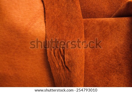 Brown, Orange Leather Prepare for Concept and Idea Style of Fine Leather Crafting, Handcrafts, Handmade, handcrafted, leather worker and workspace. Background Textured and Wallpaper. Rustic Style.