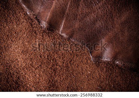 Dark Brown Leather for Concept and Idea Style of Fine Leather Crafting, Handcrafts Workspace, Handmade, handcrafted, leather worker. Background Textured and Wallpaper.  Vintage Rustic.