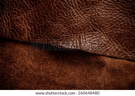 Dark Brown Leather Cut for Concept Idea Style of Fine Leather Crafting, Handcrafts Workspace, Handmade Leather Handcrafted, Leather Worker. Background Textured and Wallpaper. Vintage Rustic.