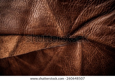 Dark Brown Leather Cutting for Concept and Idea Style of Fine Leather Crafting, Handcrafts Workspace, Handmade Leather Handcrafted, Leather Worker. Background Textured and Wallpaper. Vintage Rustic.