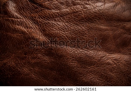 Brown Leather for Concept and Idea Style of Fine Leather Crafting, Handcrafts Workspace, Handmade or Handcrafted Leather Worker. Background Textured and Wallpaper. Vintage Rustic. Close up Full frame.
