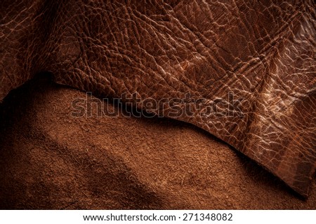 Dark Brown Leather and Suede for Concept and Idea Style of Fine Leather Crafting, Handcrafts Workspace, Handmade Leather Handcrafted, Leather Worker. Background Textured and Wallpaper. Vintage Rustic.