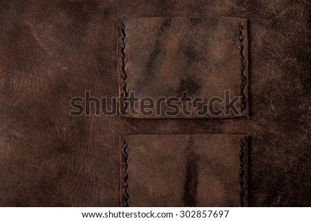 Leather Handmade Stitch Detail, Belt Bag Design Pattern (Dark Brown). Handcrafted Leather, Hand Sewing and Stitching. Rustic Style. Close up.