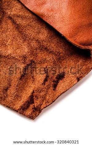 Brown Leather, Tan. Genuine. Concept and Idea of Fine Leather Crafting, Handcrafts, Handmade, Handcrafted, Leather Industry. Background Textured and Wallpaper. Rustic Style. Vertical.