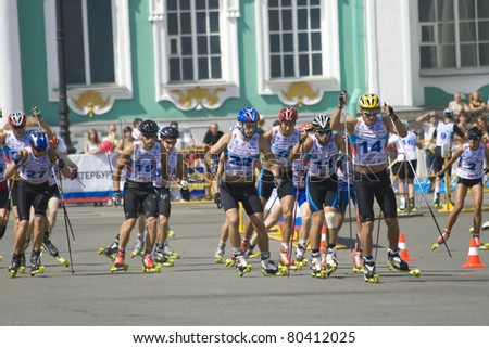 ST.PETERSBURG, RUSSIA - JULY 3: Ski rollers on the race. 