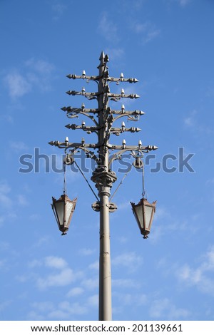 Ancient electric street light, built in 19th century, Pushkin, Russia