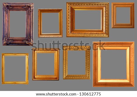 gold picture frame set  the white background.