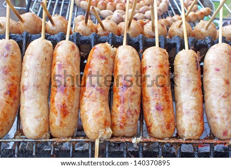 Pork sausage Sausage on the grill culinary delights.